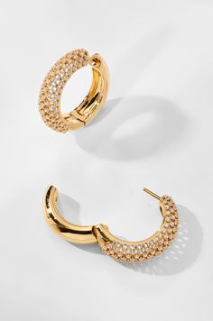 These hoops offer subtle elegance perfect for any occasion. Sparkling pave CZs shine with stylish understatement, perfect for everyday glamour. Subtle Elegance, Brass Color, Wedding Shop, My Jewellery, Cubic Zirconia, Fine Jewelry, Hoop Earrings, Sparkle, Brass