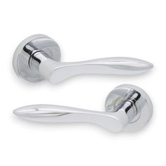 an image of two door handles in polished chrome