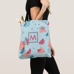 Monogram Tote Bags, Monogram Tote, Dog Park, Tote Bag Pattern, Mosaic Patterns, Geometric Pattern