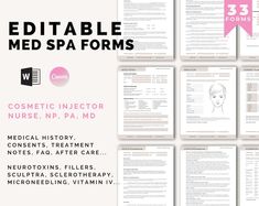 DIY Editable Med Spa Intake Health History Form, Botulinum Toxin, Dermal Fillers, Chemical Peels, Microneedling, LED, Consent, A4 SIZE - Etsy Health History Form, Botulinum Toxin, Chemical Peels, Chemical Peel, Dermal Fillers, Medical History, A4 Size