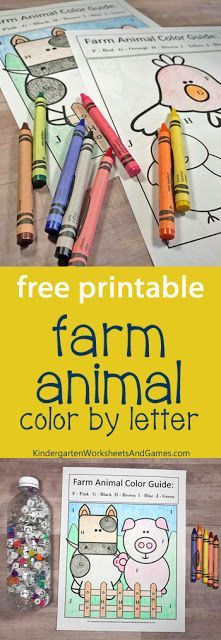 farm animal color by letter printables with crayons and markers on the table