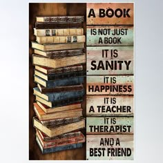 a book is not just a book it's sanity its happiness it's a teacher and a best friend poster