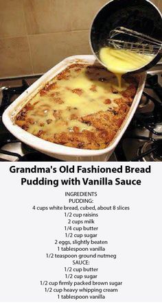 Grandmas Old Fashioned Bread Pudding with Vanilla Sauce | Best Taste of Foo... - #Bread #fashioned #F… | Old fashioned bread pudding, Pudding recipes, Bread pudding Bread Pudding With Vanilla Sauce, Old Fashioned Bread, Best Bread Pudding Recipe, Old Fashioned Bread Pudding, Bread Puddings, Vanilla Sauce, Bake Goods, Bread Pudding Recipe