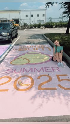 Senior parking spot | Sum Bum inspo | 2025 Senior Parking Spaces Funny, Highschool Parking Spot Ideas, Parking Lot Painting, Senior Year Fun, Senior Parking Spot, Parking Spot Painting, Parking Spot, Parking Space, Real Funny Jokes