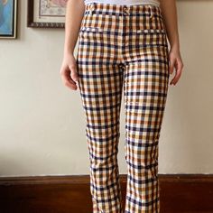 Reposhing This Item I Purchased From @Mymilscloset. Loved It, But Ready To Rotate For Something New. Questions? Leave A Comment Below! Retro Wide Leg Pants For Day Out, Retro Fitted Pants For Day Out, Retro Fitted Straight Pants, Fitted Retro Straight Pants, Retro Fitted Cotton Pants, Vintage Cotton Bottoms For Day Out, Burgundy Trousers, Plaid Pant, Velvet Joggers