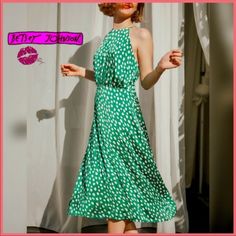 Questions? Leave A Comment Below! Polka Dot Tie, Betsey Johnson Dresses, Green Polka Dot, Couture Vintage, Betsey Johnson, Polka Dot, Polka Dots, Size 4, Midi Dress