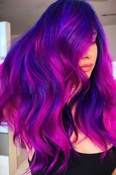 Purple Pink Hair, Bright Purple Hair, Dramatic Hair Colors, Balayage Hair Ideas, Dramatic Hair