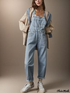 Olivia Mark - Loose-Fit Denim Overall Trousers for Casual Wear Blue Overalls Outfit, Seattle Fashion, Blue Overalls, Overalls Outfit, Queer Fashion, Short Sleeve Maxi Dresses, Fall Fits, Pant Length, Long Sleeve Jumpsuit