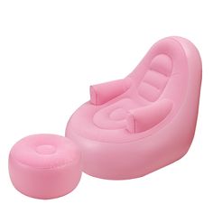 an inflatable chair and ottoman are shown on a white background with the foot rest visible