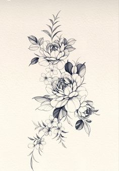 a black and white drawing of flowers