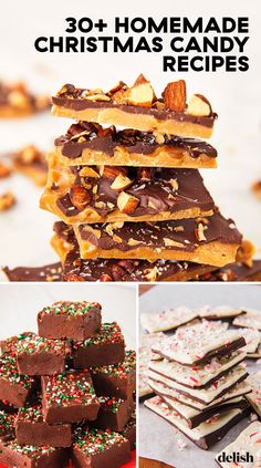 homemade christmas candy recipe collage with pictures and text overlay that reads 30 + homemade christmas candy recipes