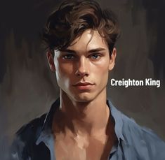 a painting of a young man with the words creiton king on it's chest