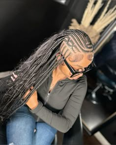 Trible Braids With Box Braids, Medium Feed In Braids, Side Shaved Hair, Side Shaved, Big Box Braids Hairstyles, Black Ponytail Hairstyles, Tutorials Drawing