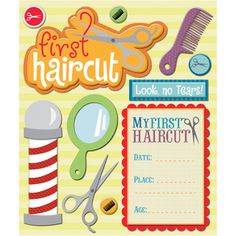 a poster with scissors, combs and other items for haircuts on it