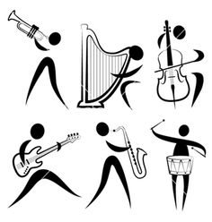 an image of musical instruments and musicians in black and white stockvectors, clipping