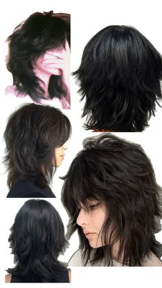 Later Haircut Medium, Cool Hairstyles For Layered Hair, Gothic Haircuts Medium, Shag Wolfcut With Bangs, Cute Emo Hairstyles For Medium Hair, Haircut For Shoulder Length Hair Layered, Haircut With A Lot Of Layers, Wolfcut Hair Shoulder Length, Unisex Haircuts Medium