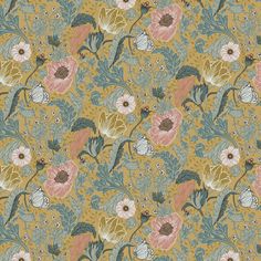 an image of a floral wallpaper with many different flowers and leaves on the background