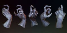 four different poses of hands in white plastic