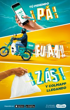 a poster advertising an event with a man on a motorbike holding a cell phone