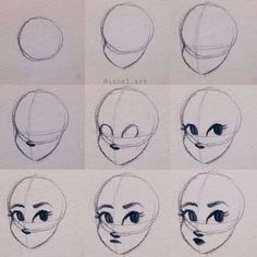 the steps to draw an anime character's head with different angles and facial expressions