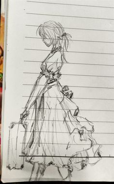 a drawing of a woman in a long dress