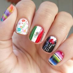 Cinco de Mayo Nails Mariachi Nails, Mexico Nails, Mexican Nails, Hello Nails, 5 De Mayo, Great Nails, Nails Desing, Girls Nails, Cool Nail Designs