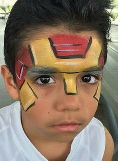 Ironman face paint Iron Man Face Paint, Iron Man Halloween Costume, Superhero Face Painting, Iron Man Face, Face Painting For Boys, Ironman Costume, Face Painting Tutorials, Festival Face