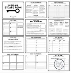 the escape room worksheet is shown in black and white, with an image of a