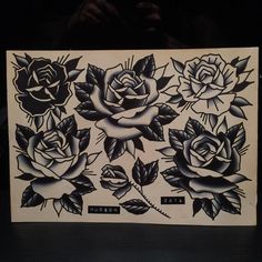 black and white drawing of roses on a piece of paper