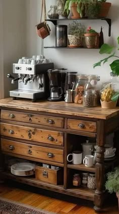 Coffee Bar Ideas For Kitchens, Cottage Coffee Bar, Coffee Bar Aesthetic, Kaffe Station, Coffee Bar Station, Bar Station, Home Coffee Bar, Coffee Bar Home, Coffee Corner