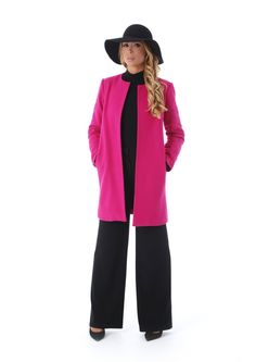 "Gorgeous and elegant wool coat in a bright pink, with lining and pockets. Button-less design and vivid pink color, this elegant coat will keep you warm and glamorous all season.   Your order will be ready to ship in 3-5 biz days or even less depending on my workload. Composition: 70% wool 30% polyester Care: Hand Wash / Dry Cleaning Machine 30oC / 104oF Max Do Not Tumble Dry Do Not Bleach Your opinion matters to me! Please feel free to leave your feedback & explore the rest of my designs: http://etsy.me/1JetJsh  For any questions or wishes, ✉ me at any time and I will write back as soon as possible. I would love to discuss with you any topic or idea!  Thank you for visiting my shop! Constantine  🌹 SIZE XS (US 8 / European 34) Height: 5ft 6\" / 168cm Bust: 31.5\" - 33\" / 80-84 cm Waist: Red Spring Dress, Winter Long Coat, Lady Coat, Pink Wool Coat, Coat Elegant, Black Lace Shirt, Wool Wrap Coat, Boucle Coat, Elegant Coats