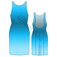 the front and back view of a blue dress