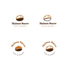 four logos for madison suree cafe and bakery, including one with an image of coffee beans