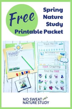 the free spring nature study packet is on display with other printables and activities