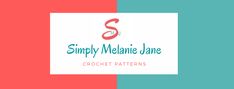 the logo for simply melanie jane crochet patterns is shown in red and blue