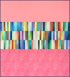 an abstract painting with multicolored lines on pink paper