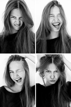 four different pictures of a woman making faces