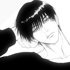 an anime character with black hair and white shirt looking at the camera, while holding his hand on his head