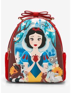 Loungefly Disney Snow White And The Seven Dwarfs Apple Mini Backpack Disney Princess Silhouette, Princess Silhouette, Quilted Velvet, Disney Snow White, Mini Mochila, White Clutch, Loungefly Bag, Bow Top, Mini Apple