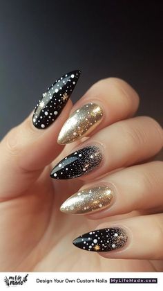 Near Year Nails, New Year Nails Inspiration, New Years Themed Nails, Nails Inspiration New Year, New Year's Nails Design, New Years Nail Designs Black, New Years Nail Designs 2025, Nails Ideas New Years, Happy New Year Nails Designs