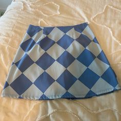 Never Worn Preppy Blue Skirt For Summer, Preppy Blue Skirt For Spring, Retro Fitted Blue Mini Skirt, Preppy Blue Summer Skirt, Retro Blue Mini Skirt, Retro Blue Fitted Skort, Retro Blue Lined Skirt Bottoms, Blue Preppy Skort For Spring, Blue Retro Mini Skirt For Spring