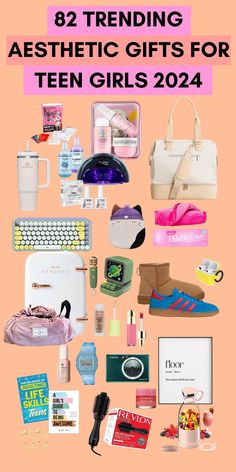 an assortment of women's gifts for teens with text overlay that reads, 82 trending aesthetic gifts for teen girls