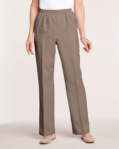 Classic style with zero fuss! Our Alfred Dunner® Classic Pull-On Pants are ready for anything with an easy care relaxed fit in a convenient pull-on design. The multi-stitched elasticized waist and handy front pockets add to the stylish yet comfortable look. • Alfred Dunner® Classic Pull-On Pants. • Multi-stitched elasticized waist. • Handy front pockets. • 30" inseam; Petites, 28"; Petite Short, 27". • 100% polyester. • Machine wash and dry. • Imported. Alfred Dunner Pants, Petite Shorts, Alfred Dunner, Color Swatch, Pants Jeans, Buy One Get One, Pull On Pants, Fit In, Bottoms Pants