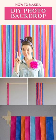 how to make a diy photo backdrop with colored streamers and paper machs