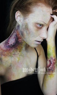 Alexys Fleming has made a name for herself on YouTube as the host of MadeYewLook, a series of tutorials for shockingly realistic stage makeup. Zombie Bite, Zombie Halloween Makeup, Make Up Diy, Makeup Zombie, Gore Makeup, Halloweenský Makeup, Zombie Walk, Special Fx Makeup, Horror Makeup