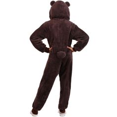 The Fun Costumes Brown Bear Onesie Costume for Boys and GirlsIt's time to take a walk on the wild side as a cute and cuddly grizzly with this Kid's Brown Bear Costume! The onesie costume is designed as microfiber faux fur jumpsuit that features a flip-up hood. The hood has character details complete with a stuffed snout and appliqued facial features. A plush tail is attached at the back of the suit for the full bear look. With a zip up front and comfy rib knit cuffs at the wrist and ankles, this Brown Bear Costume, Fur Jumpsuit, Bear Makeup, Paw Slippers, Bear Onesie, Pet Lion, Kids Jumpsuit, Jumpsuit Costume, Onesie Costumes