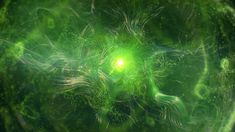 an abstract green background with lots of small bubbles in the center and light shining through it