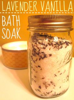 lavender vanilla bath soak in a mason jar