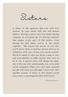 a poem written in black ink with the words sisters