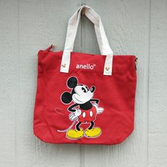 Red Mickey Mouse Canvas Shoulder Or Handbag 10 X 12 Inches Retro Red Shoulder Bag With Zipper Closure, Retro Red Shoulder Bag For Everyday, Red Trendy Canvas Bag For School, Trendy Red Canvas Bag For Shopping, Trendy Red Canvas Bag With Double Handle, Red Canvas Shoulder Bag With Zipper, Red Canvas Shoulder Bag With Zipper Closure, Red Canvas Satchel With Double Handle, Trendy Red Double Handle Canvas Bag